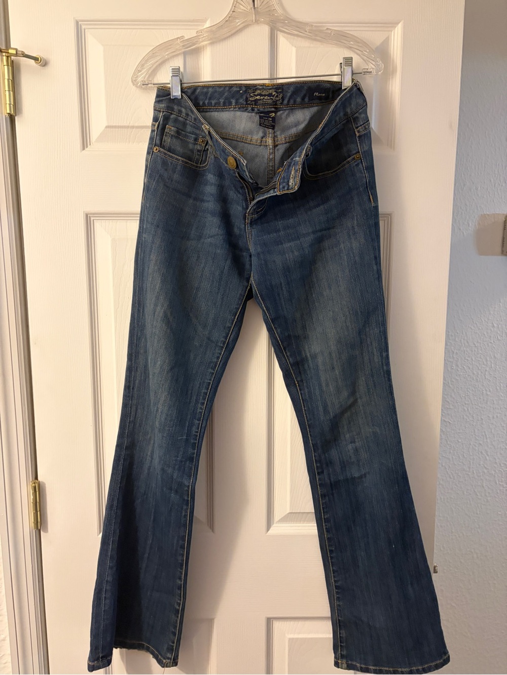 7 For All Mankind Distressed Blue Flare Jeans